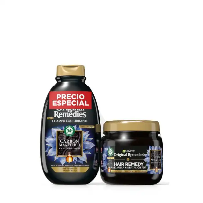 Original Remedies Pack Mascarilla de Carbón + Champú Carbón Magnético 340 ml - Garnier - Comparador de precios