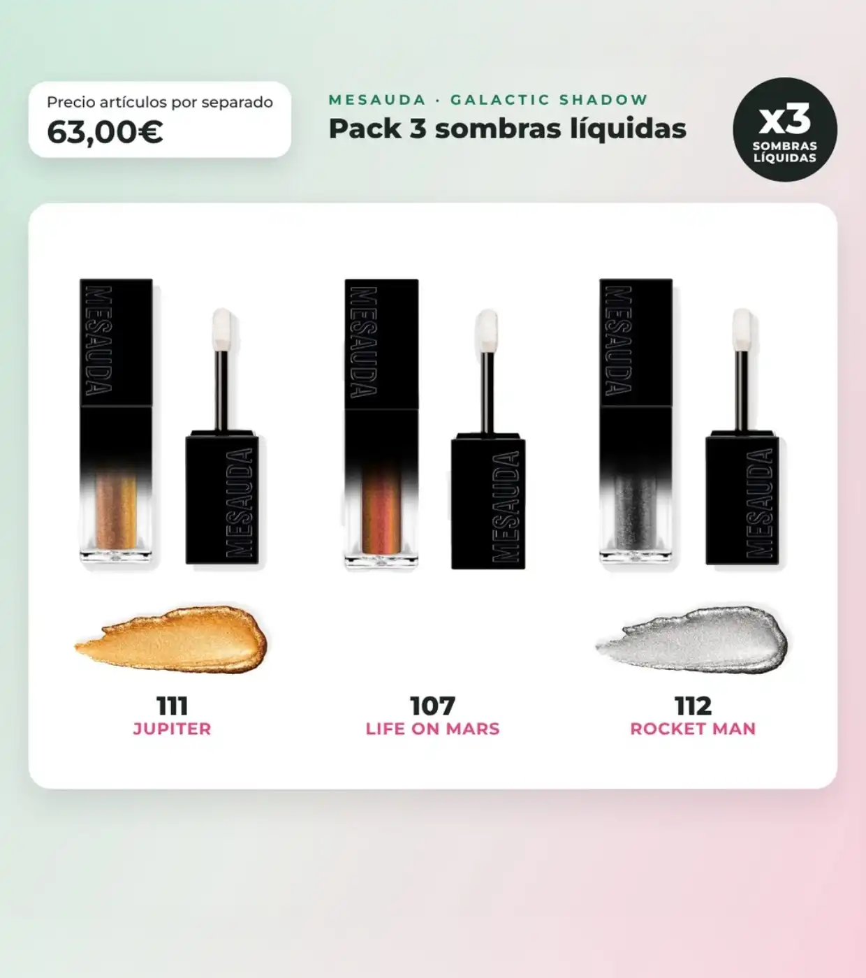 Mesauda - Pack 3 sombras líquidas Galactic Shadow - 111: Jupiter + 107: Life on Mars + 112: Rocket Man - Mesauda Beauty - Comparador de precios