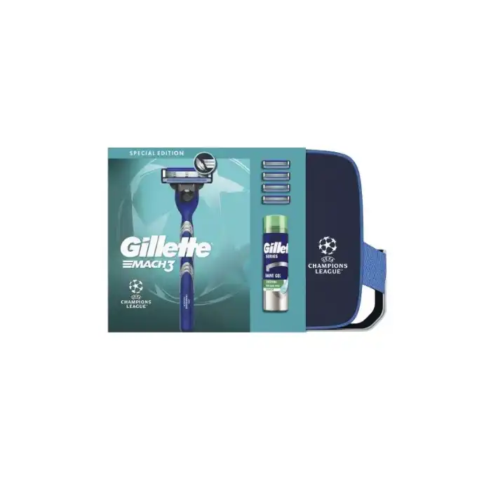 ¡37% DTO! Neceser Champions League Mach3 Maquinilla + 4 Recambios + Gel 200 ml - Gillette - Comparador de precios