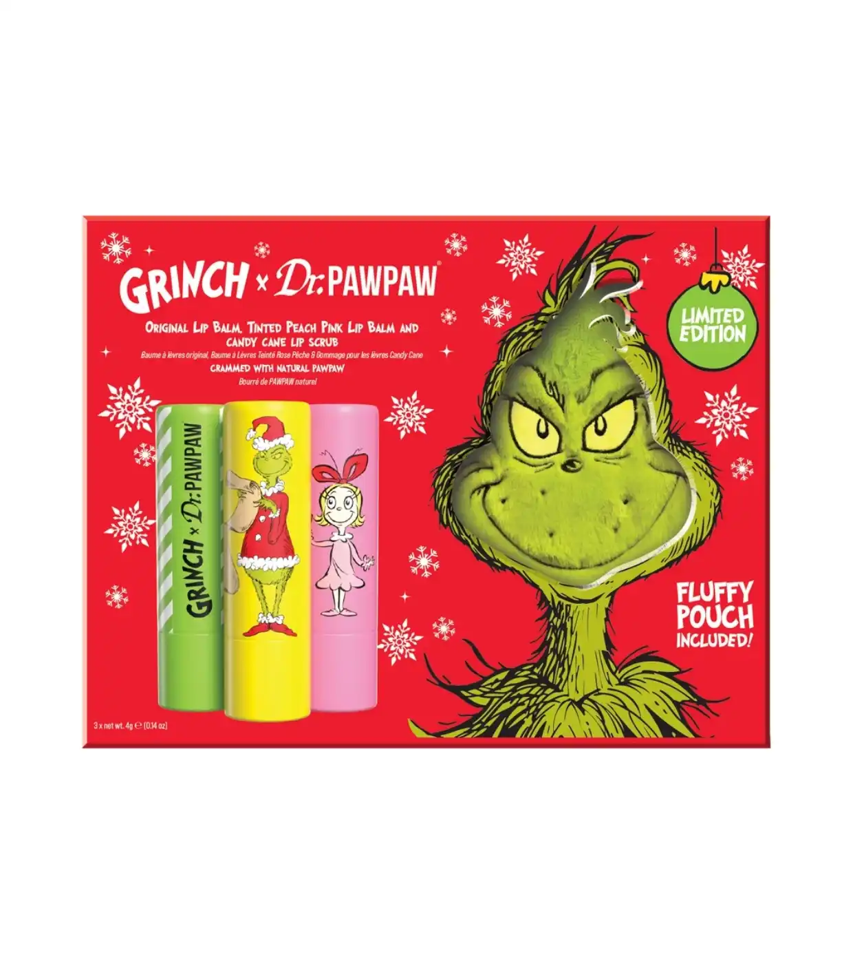 Dr. PAWPAW - *The Grinch* - Trío de bálsamos labiales - Peach Pink, Candy Cane Lip Scrub & Original - Dr PawPaw - Comparador de precios