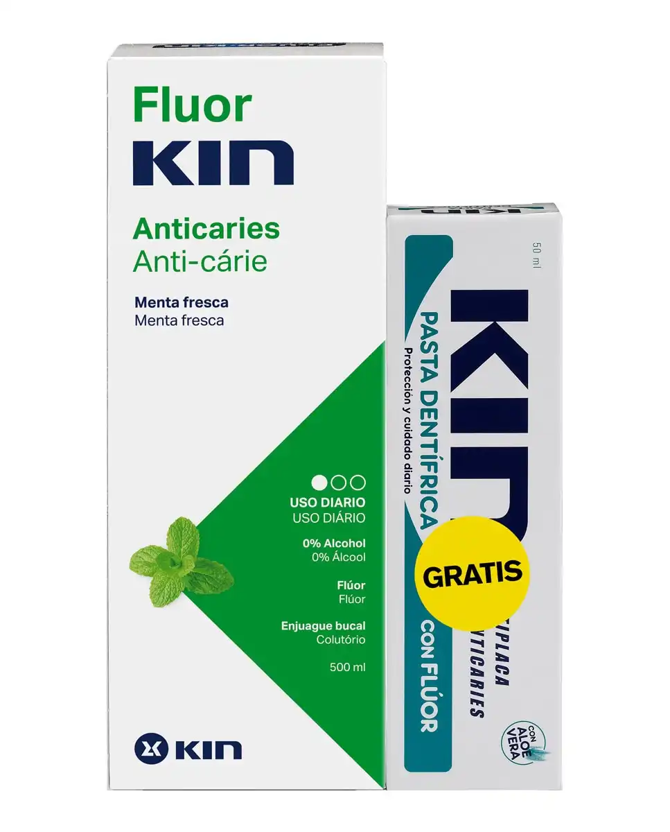 Kin - Pack Anticaries Enjuague Bucal + Pasta Fluor - Kin - Comparador de precios