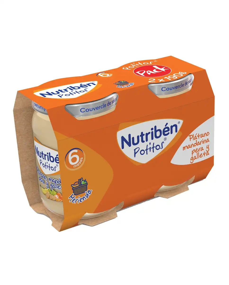 Nutribén® - Pack 2 Potitos Merienda Plátano, Mandarina, Pera Y Galleta Nutriben - Nutribén® - Comparador de precios
