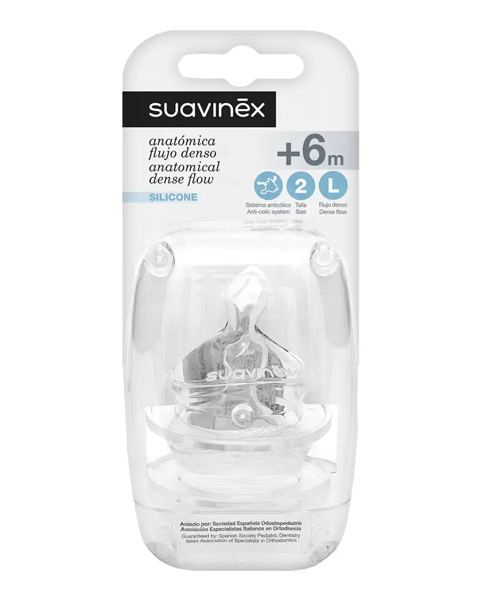 Suavinex - Tetina Anatómica Silicona Boca Ancha Talla 2 M Flujo Denso +6 Meses Sistema Anticólico - Suavinex - Comparador de precios