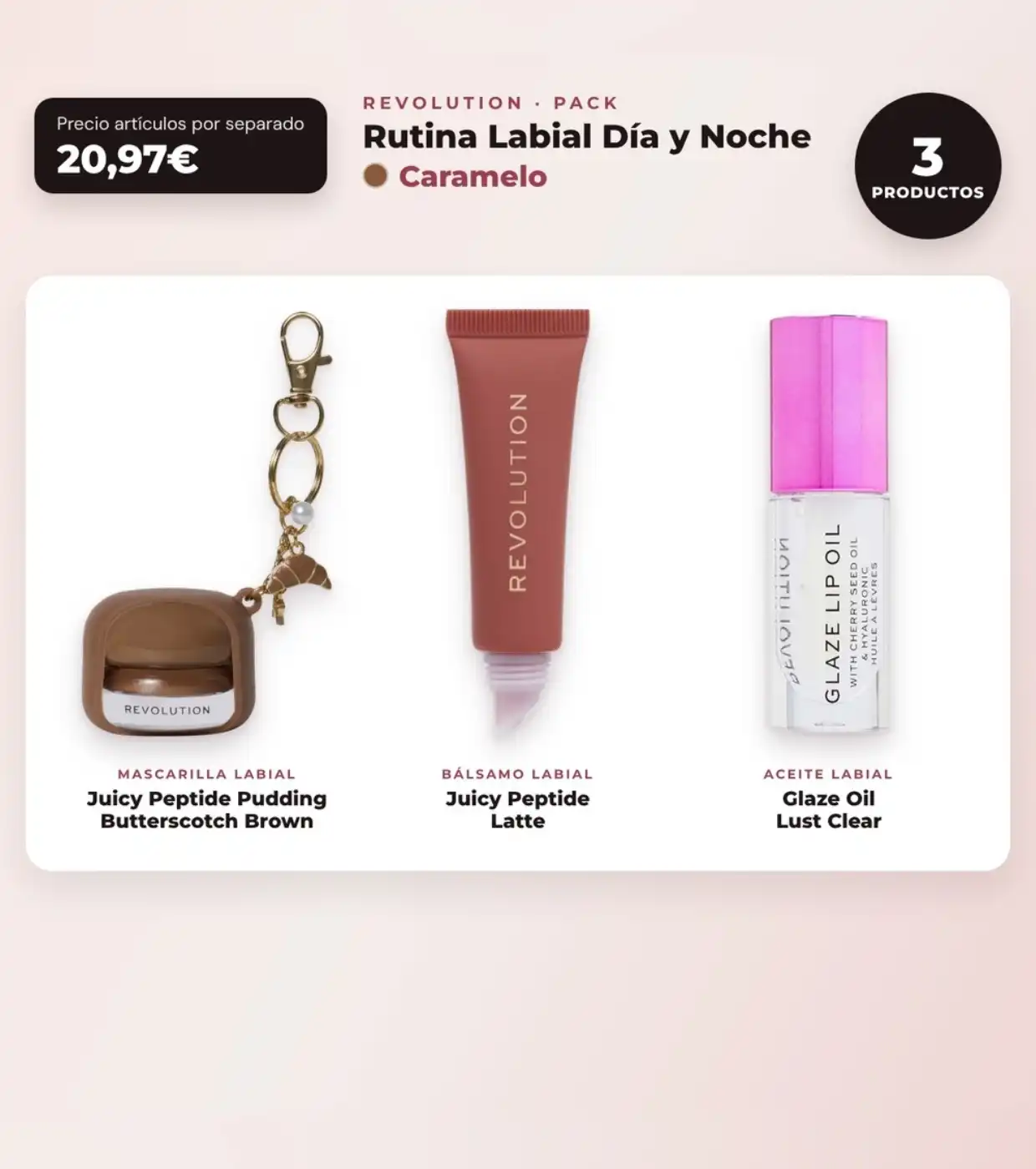 Makeup Revolution - Set de Mascarilla labial Juicy Peptide Pudding - Butterscotch Brown + Bálsamo labial Juicy Peptide - Latte + Aceite para labios Glaze Oil - Lust Clear - Makeup Revolution - Comparador de precios