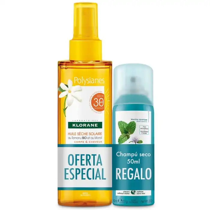 Pack Aceite SPF 30 + Champú Seco Menta - Klorane - Comparador de precios