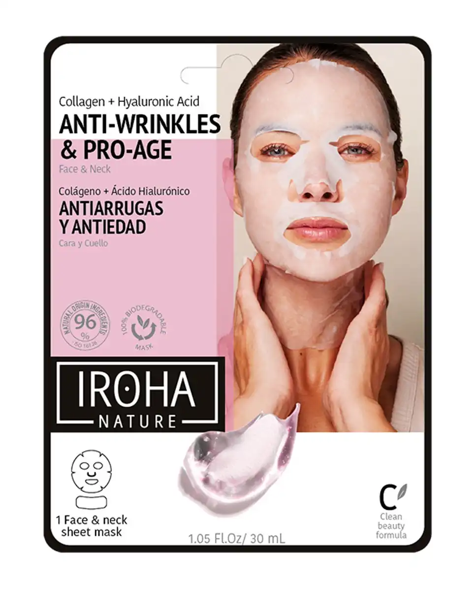 Iroha Nature - Mascarilla Cara Y Cuello Antiarrugas Y Antiedad Con Colágeno Y Ácido Hialurónico - Iroha Nature - Comparador de precios