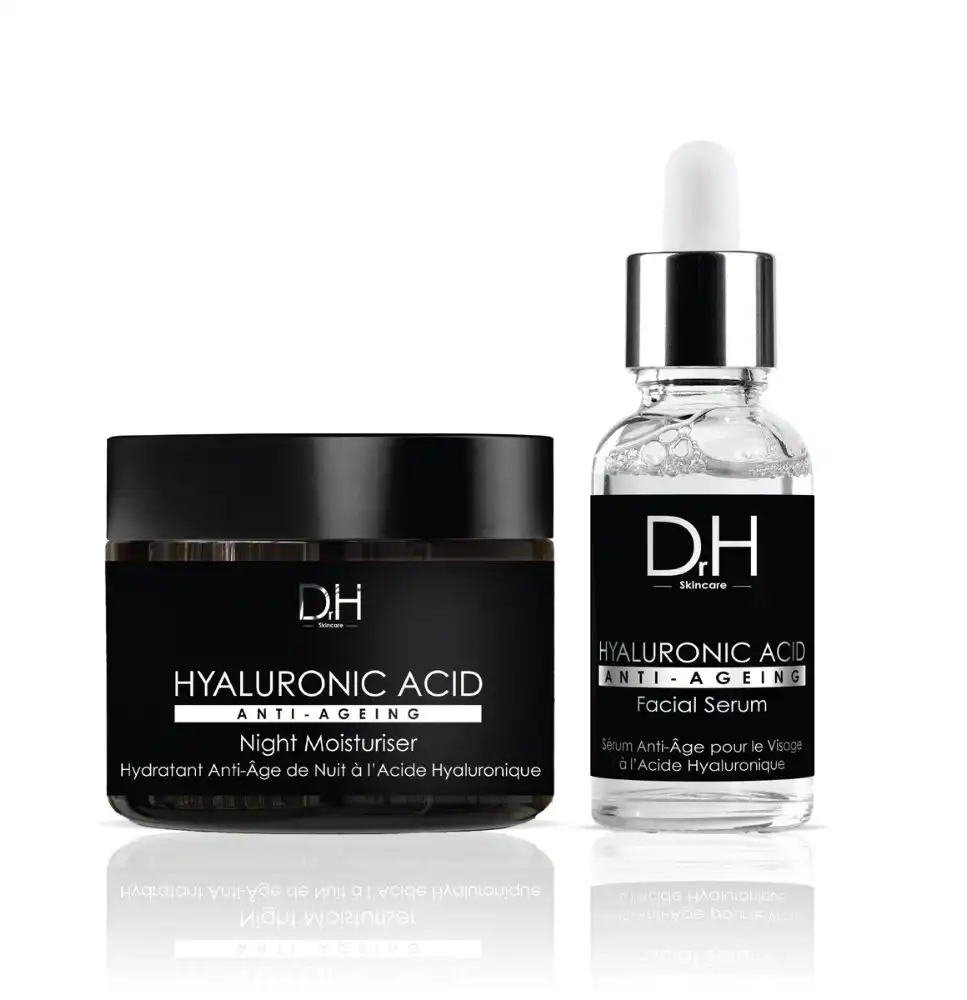 Pack de sérum facial antiedad y crema hidratante de noche con ácido hialurónico Dr H 700 90 ml - skinChemists - Comparador de precios
