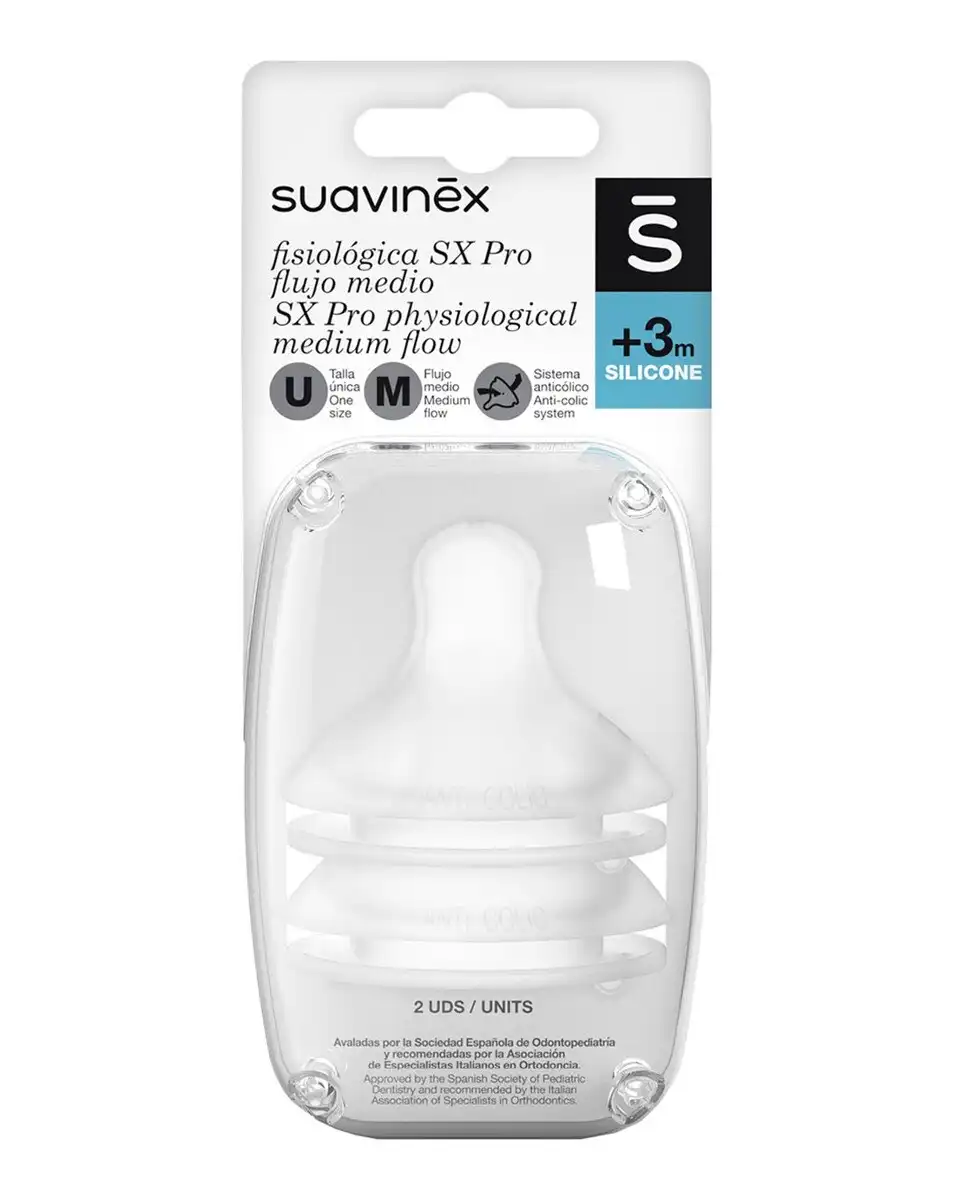 Suavinex - Tetina Fisiológica SX Pro De Silicona Flujo Medio +3 Meses Sistema Anticólico - Suavinex - Comparador de precios