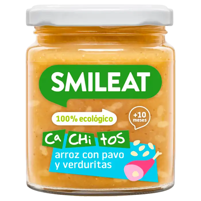 Tarrito Cachitos Arroz con Pavo y Verduras Eco +10 Meses 230 gr - SMILEAT - Comparador de precios