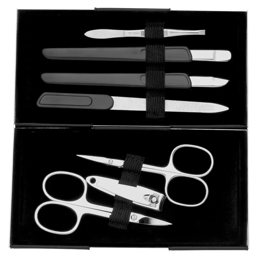 "Magic Box" Manicure Case, silver shiny, 7 pcs. Set de uñas plateado/negro brillante - ERBE - Comparador de precios