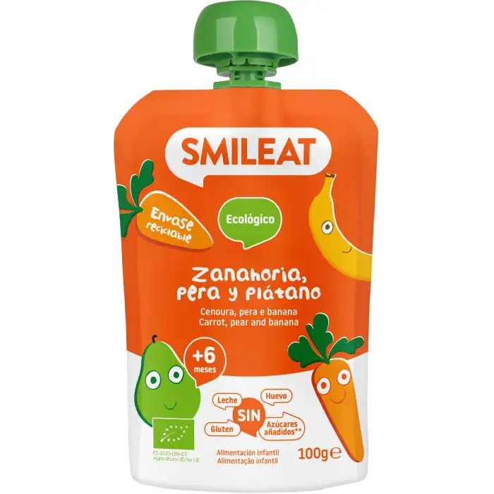 Pouch Pera, Plátano y Zanahoria 100 gr - SMILEAT - Comparador de precios