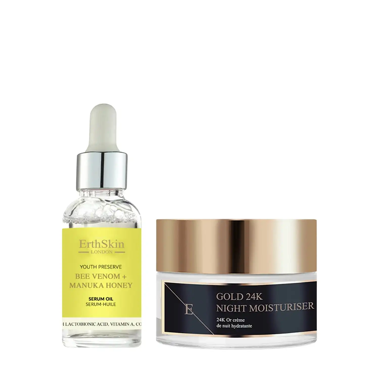 Dúo de aceite de abeja + Gold Night Set de tratamiento facial - ErthSkin London - Comparador de precios