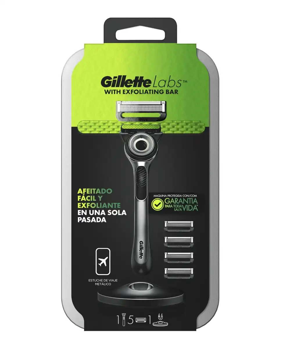 Gillette - Estuche De Viaje Maquinilla De Afeitar Con Barra Exfoliante + 5 Recambios Labs - Gillette - Comparador de precios
