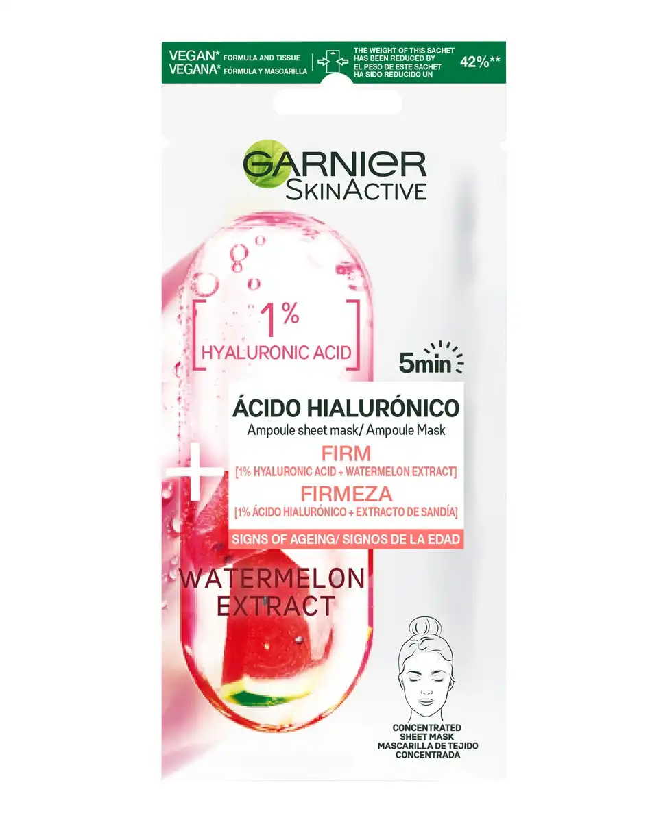 Garnier - Mascarilla En Ampolla Reafirmante Con ácido Hialurónico Y Sandía Skin Active - Garnier - Comparador de precios