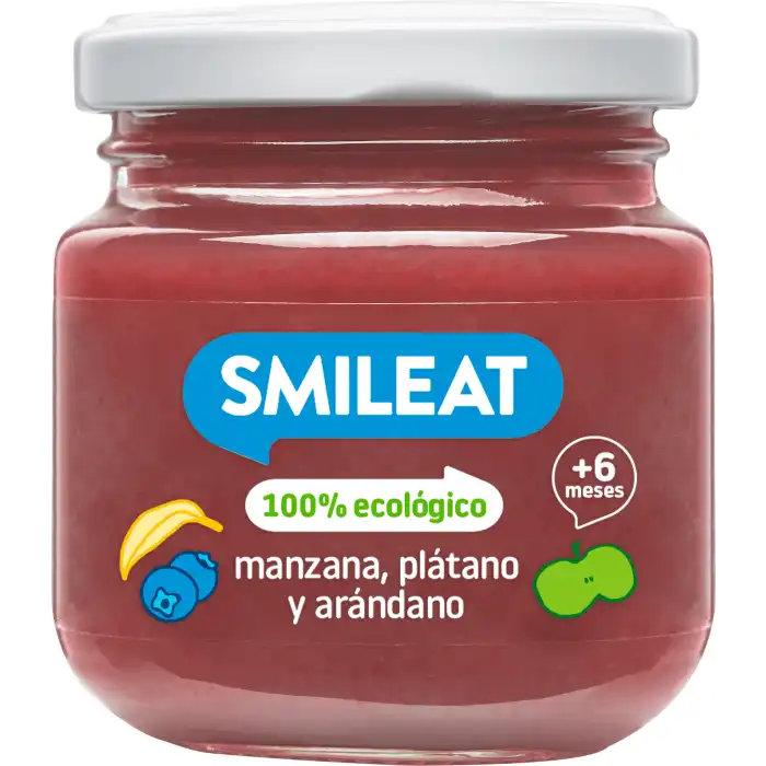 Tarrito Manzana, Plátano y Arándano 100% Ecológico +6 Meses 130 gr - SMILEAT - Comparador de precios