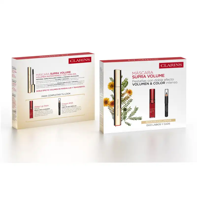 Cofre Máscara Supra Volume 8 Ml + Mascara De Cejas 2,8 Ml + Lip 1,4 G - Clarins - Comparador de precios