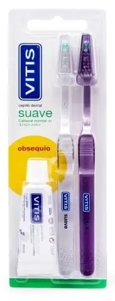 Vitis Cepillo de Dientes Suave Duplo 2 Unidades + Pasta 15 ml - Vitis - Comparador de precios
