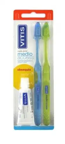 Vitis Cepillo de Dientes Medio Access Duplo 2 Unidades + Pasta 15 ml - Vitis - Comparador de precios