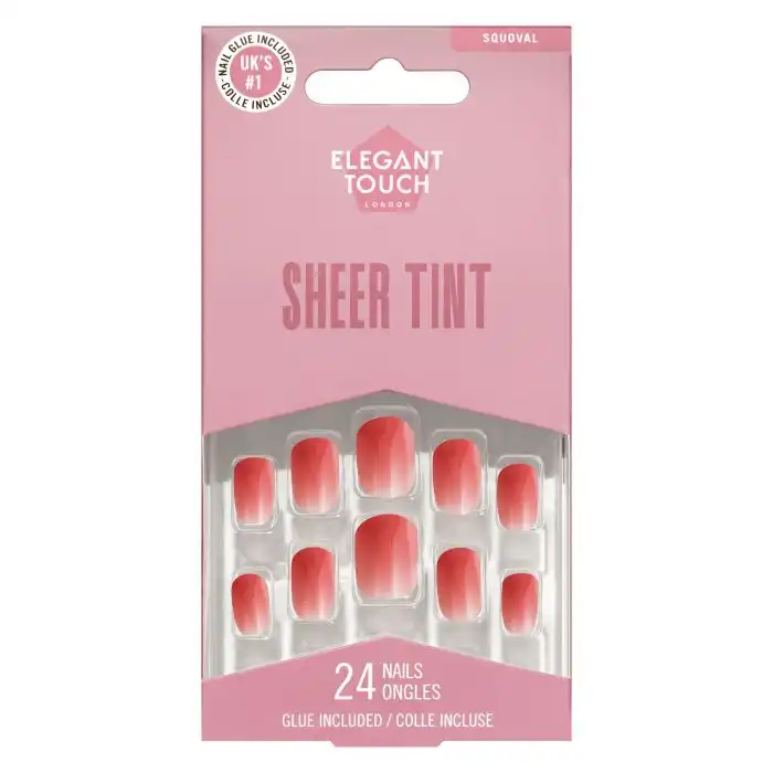Uñas Postizas Sheer Tint Sweet Raspberry Squoval - Elegant Touch - Comparador de precios