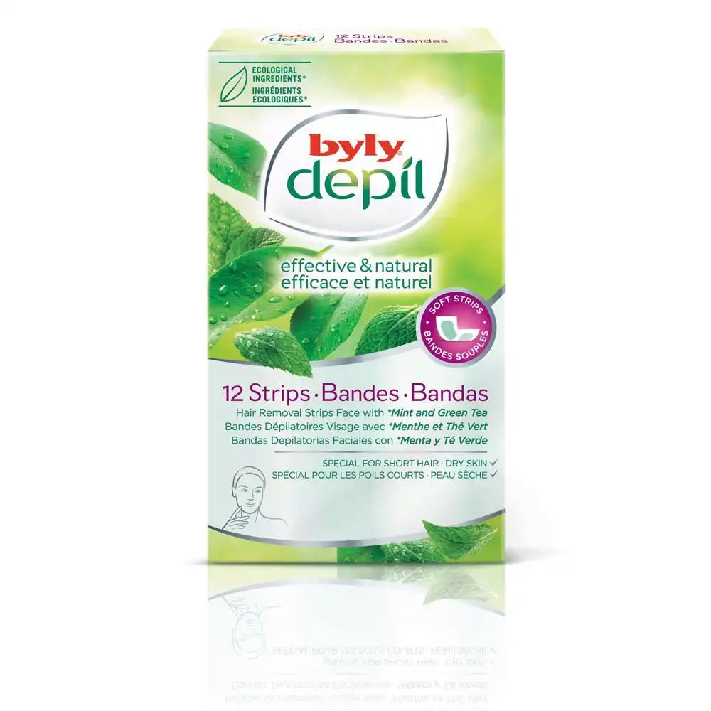 Depil bandas faciales menta y té verde 12 u - Byly - Comparador de precios
