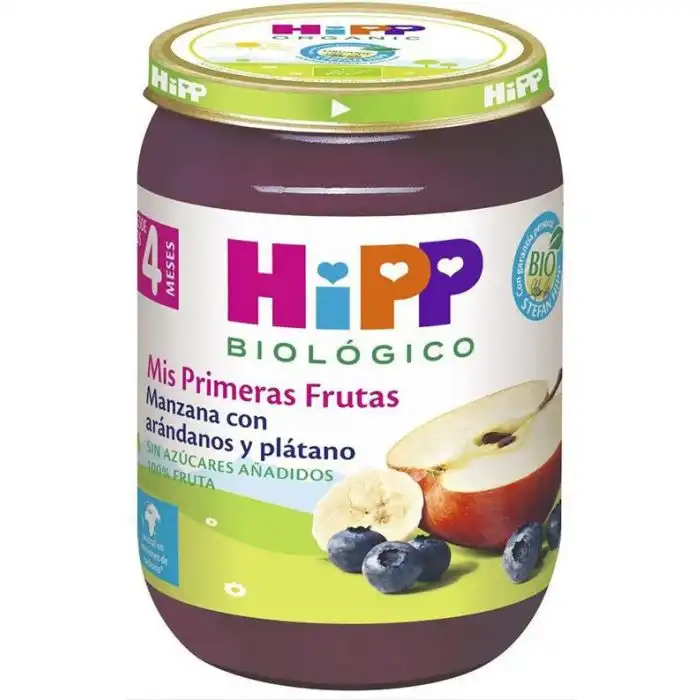 Tarrito de Fruta de Manzana con Arándanos y Plátano +4 Meses 190 gr - HiPP - Comparador de precios