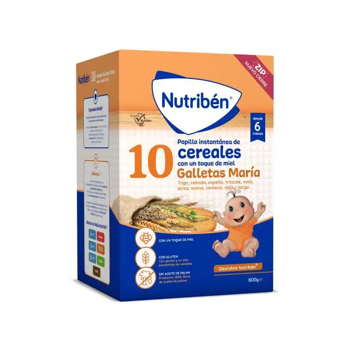 Papilla Instantánea de 10 cereales con un toque de miel y galletas maría 600 gr - NUTRIBEN - Comparador de precios