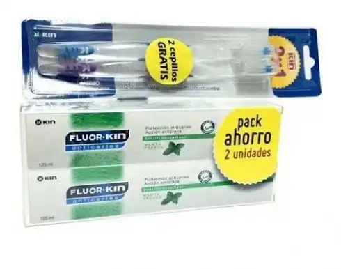 Kin Fluorkin Dentífrico Anticaries 125 ml + 2 Cepillos - Kin - Comparador de precios