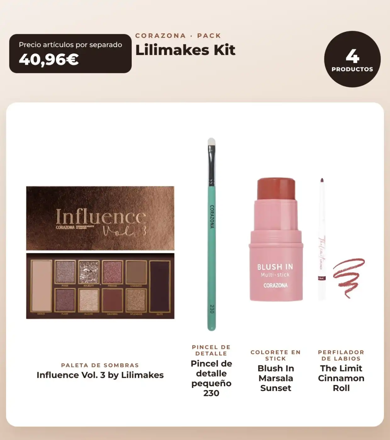 CORAZONA - Pack Lilimakes - Influence Vol. 3 + Cinnamon Roll + Marsala Sunset + Pincel 230 - CORAZONA - Comparador de precios