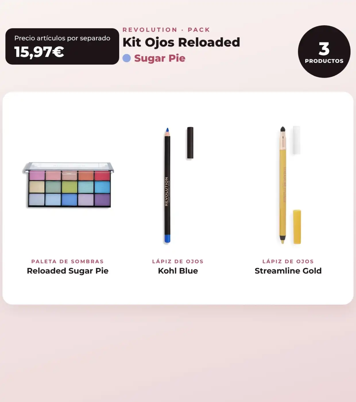 Makeup Revolution - Set de Paleta de sombras Reloaded - Sugar Pie + Delineador de ojos Kohl - Blue + Delineador de ojos Streamline Waterline Eyeliner Pencil - Gold - Makeup Revolution - Comparador de precios