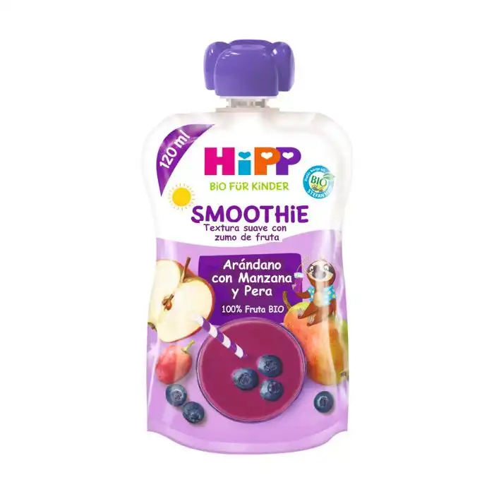 Pouches Smoothies Arándanos/Manzana/Pera 100% Fruta BIO 120 ml - HiPP - Comparador de precios