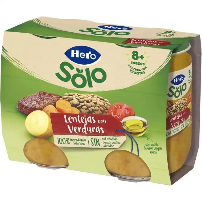 Solo Tarrito Lentejas con Verduras +8 Meses 380 gr - Hero Baby - Comparador de precios
