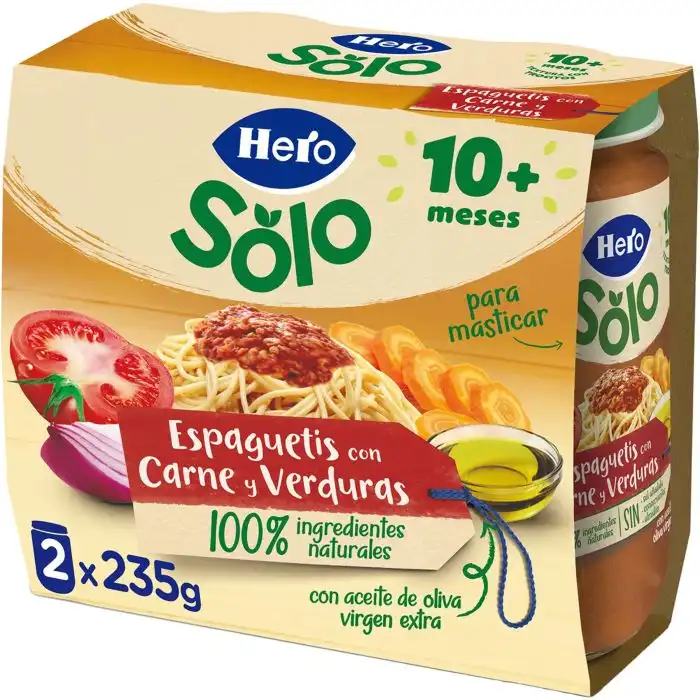 Solo Tarrito Espaguetis con Carne y Verduras +10 Meses 470 gr - Hero Baby - Comparador de precios