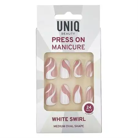 UNIQ - Remolino Blanco Ovalado Mediano Uñas postizas y diseños de uñas 24 pieces 1 Pieza - UNIQ - Comparador de precios