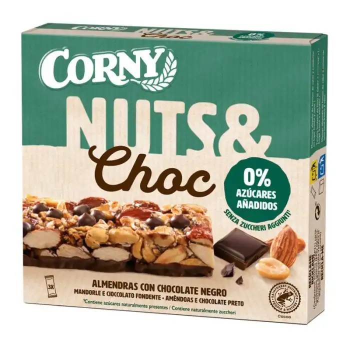 Barrita Nuits - Choc Almendras, Cacahuete y Chocolate Negro 32 gr - CORNY - Comparador de precios