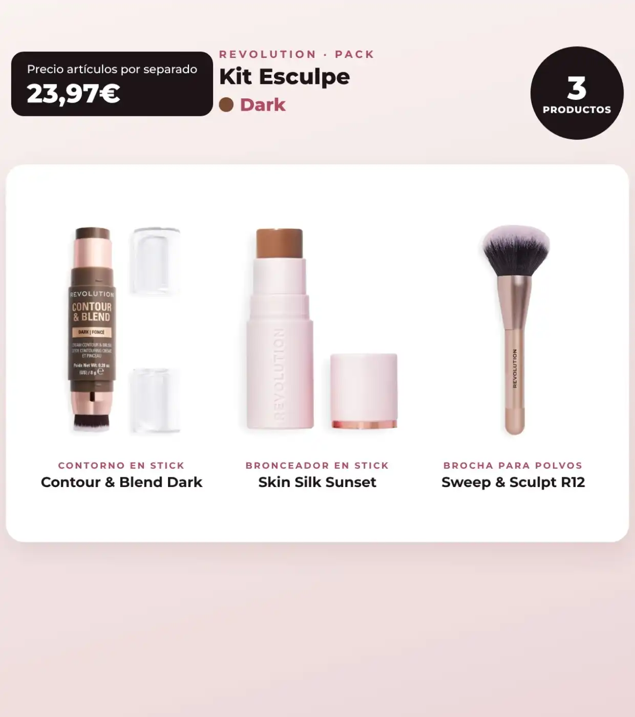 Makeup Revolution - Set de Contorno en stick Reloaded Contour & Blend - Light + Iluminador Jelly Glass Halo - Golden Glow + Brocha para iluminador Soft Focus Create - R6 - Makeup Revolution - Comparador de precios