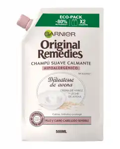 Garnier - Champú Suave Calmante Hipoalergénico Eco-pack Délicatesse De Avena Original Remedies