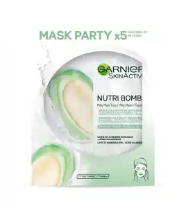 Garnier - Pack de 5 mascarillas faciales nutritivas y reparadoras Nutri Bomb - Leche de almendras
