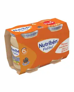 Nutribén® - Pack 2 Potitos Merienda Plátano, Mandarina, Pera Y Galleta Nutriben