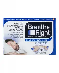 Breathe Right - 30 Tiras Nasales Clásicas Tamaño Grande